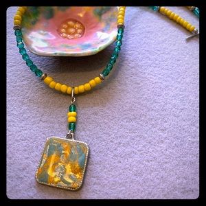 Teal and yellow necklace
